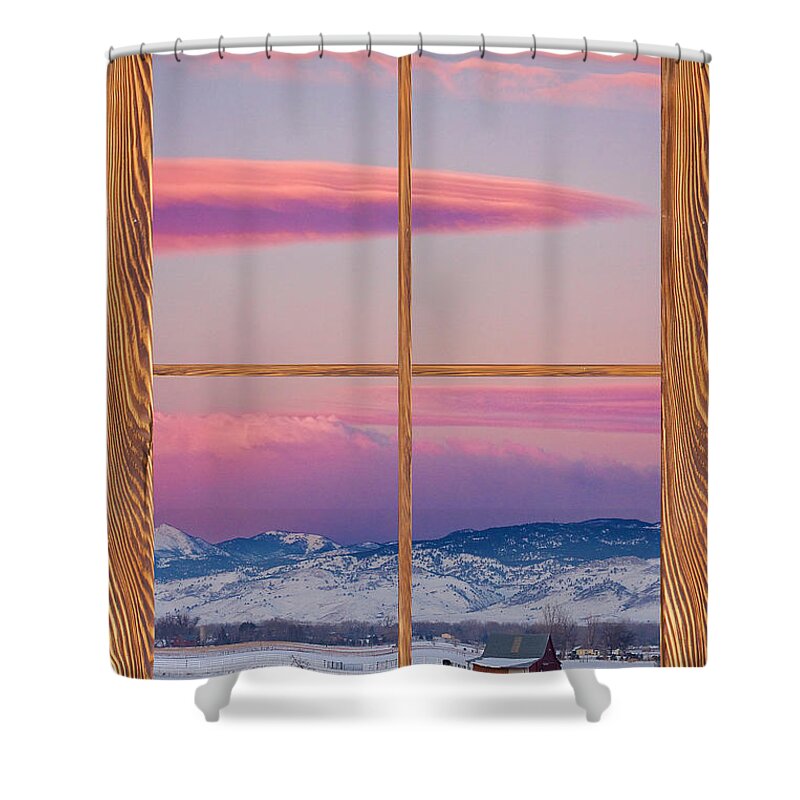 Windows Shower Curtain featuring the photograph Colorado Moon Sunrise Barn Wood Picture Window View by James BO Insogna