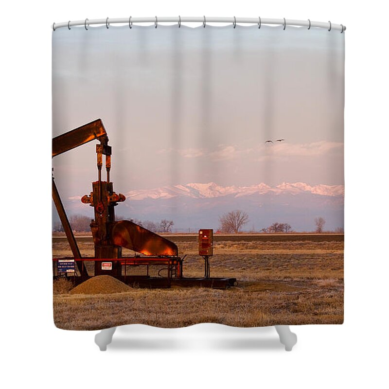 Oil Shower Curtain featuring the photograph Colorado Oil Well Panorama by James BO Insogna