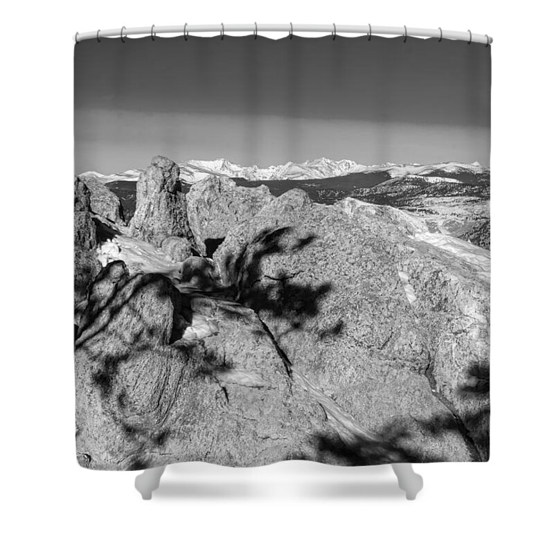 Rocky Mountains Shower Curtain featuring the photograph Colorado Rocky Mountain Scenic View in Black and White by James BO Insogna