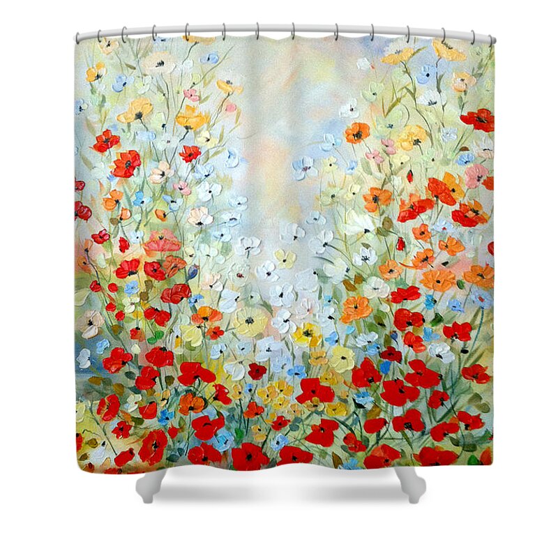 Field Shower Curtain featuring the painting Colorful Field of Poppies by Dorothy Maier