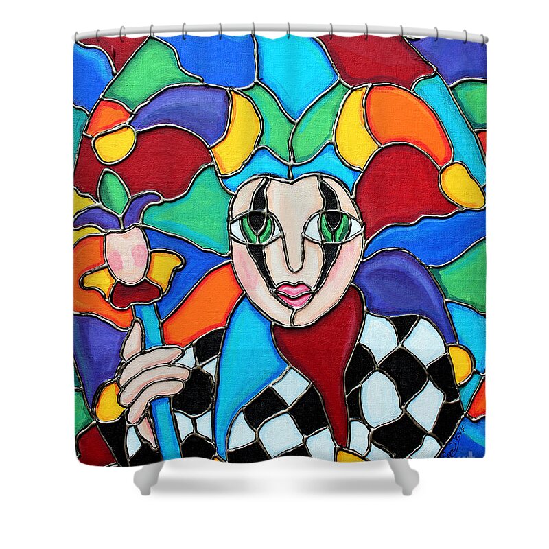 Color Shower Curtain featuring the painting Colorful Jester by Cynthia Snyder