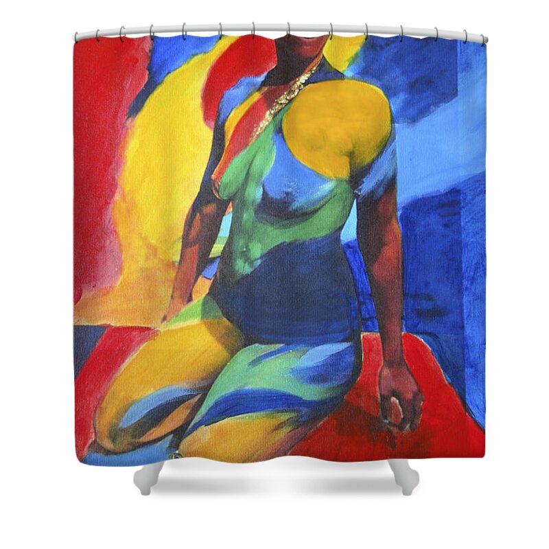 Nude Female Shower Curtain featuring the painting Colorful Lady by Joan Reese