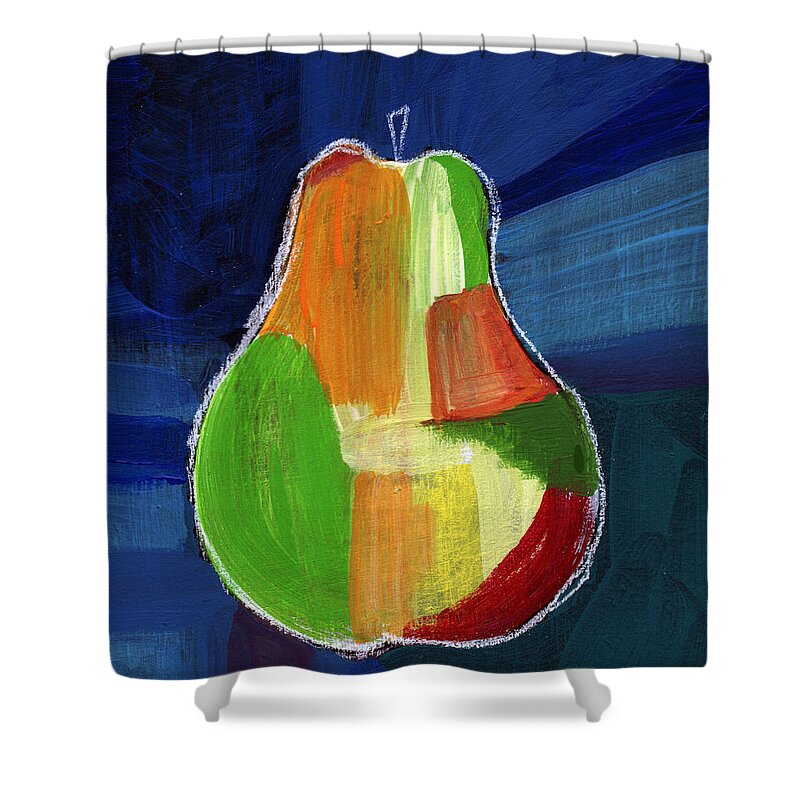 Pear Shower Curtain featuring the painting Colorful Pear- Abstract Painting by Linda Woods
