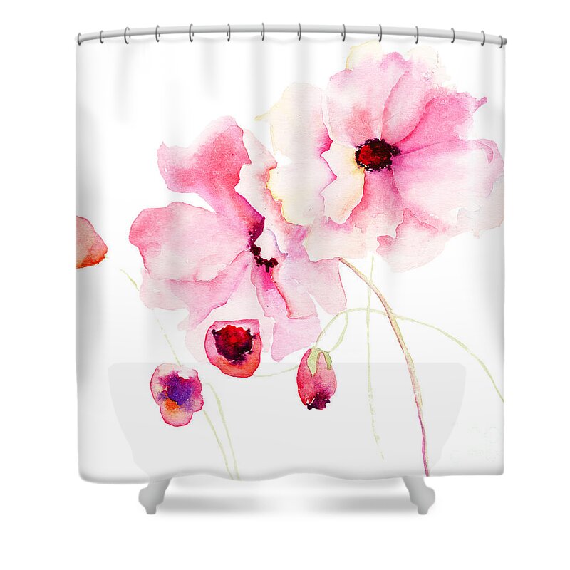 Art Shower Curtain featuring the painting Colorful pink flowers by Regina Jershova