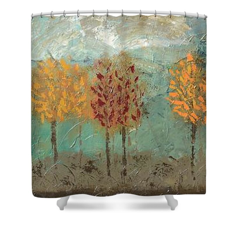 Fall Trees Shower Curtain featuring the painting Colorful Trees by Linda Bailey