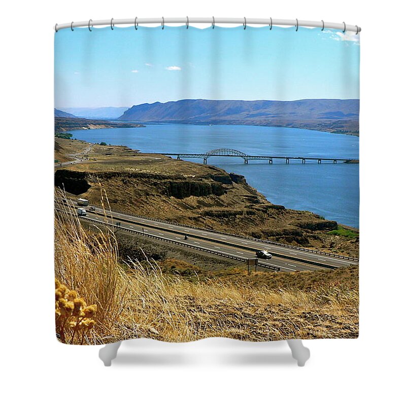 Bridge Shower Curtain featuring the photograph Columbia River Vantage Point by Jean Wright