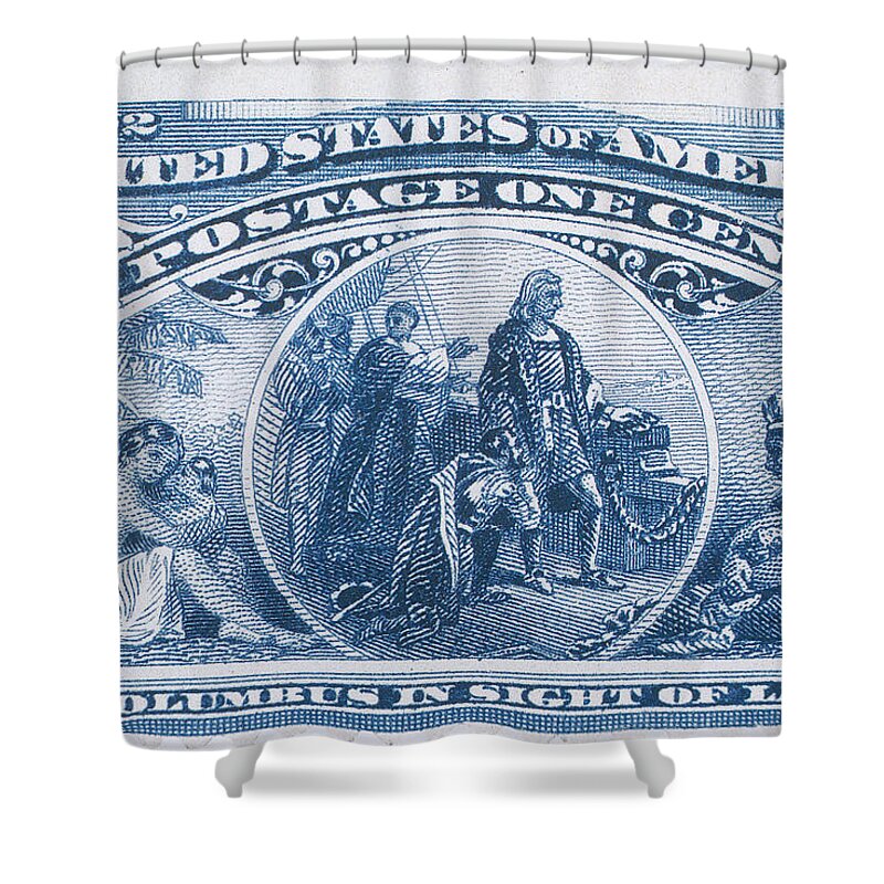 Philately Shower Curtain featuring the photograph Columbus In Sight Of Land, Us Postage by Science Source