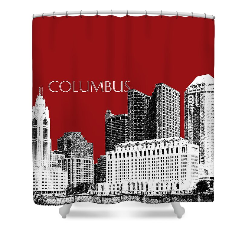 Architecture Shower Curtain featuring the digital art Columbus Skyline - Dark Red by DB Artist