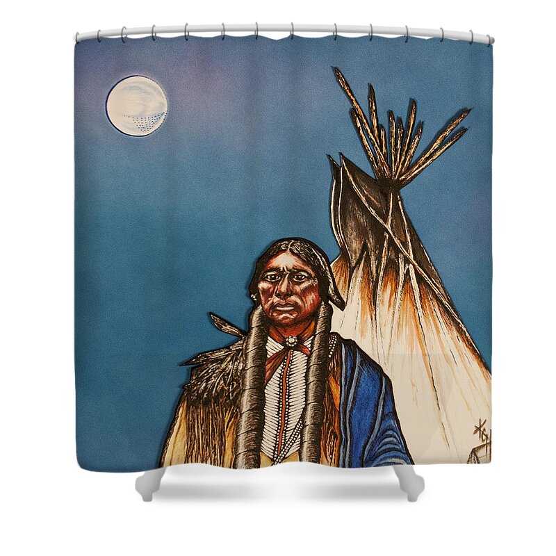 Comanche Moon Shower Curtain featuring the mixed media Comanche Moon by Kem Himelright