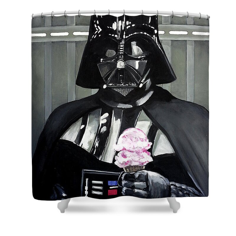 Darth Vader Shower Curtain featuring the painting Come to the Dark Side... We Have Ice Cream. by Tom Carlton