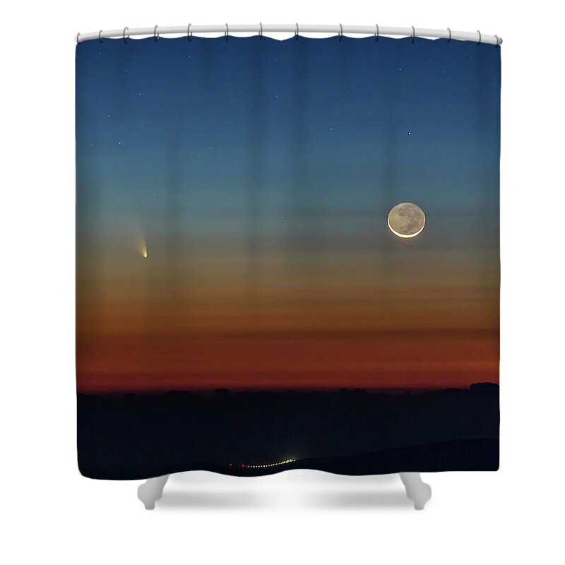Tranquility Shower Curtain featuring the photograph Comet Pan-starrs And Crescent Moon by Don Smith