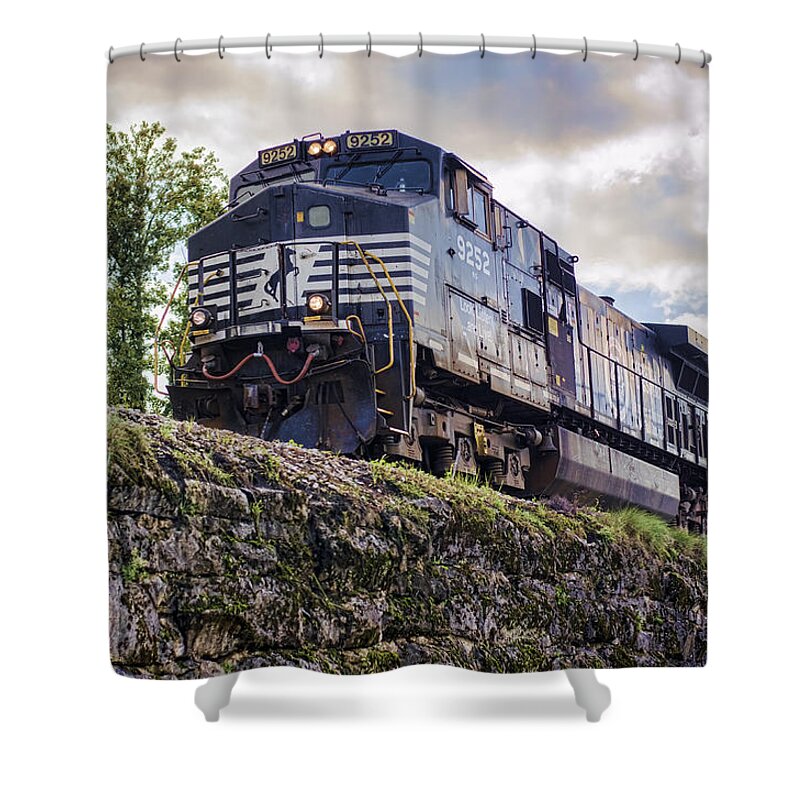 Jonesborough Shower Curtain featuring the photograph Coming Down the Tracks by Heather Applegate