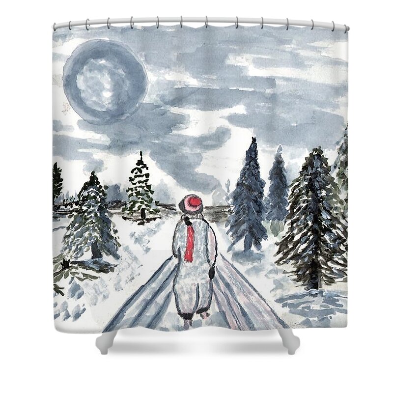 Winter Scene Shower Curtain featuring the painting Coming Home by Connie Valasco