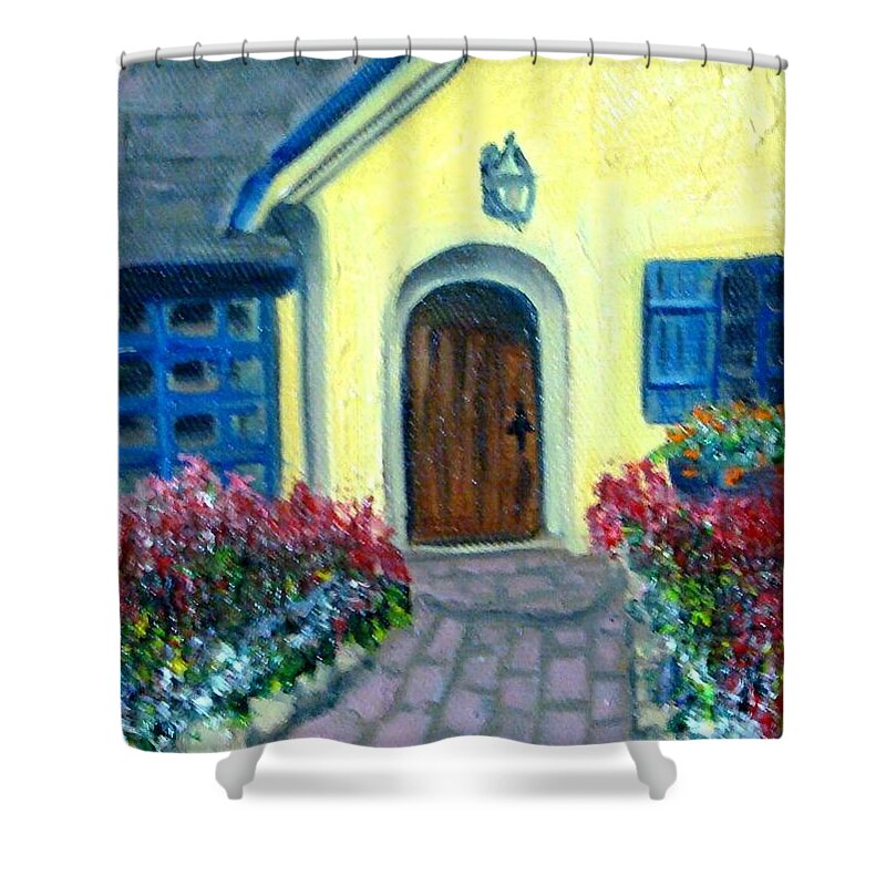 Cottage Shower Curtain featuring the painting Coming Home by Laurie Morgan