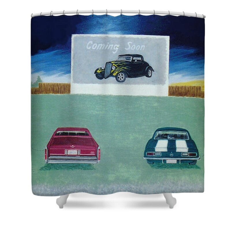 Drive In Shower Curtain featuring the painting Coming Soon by Stacy C Bottoms