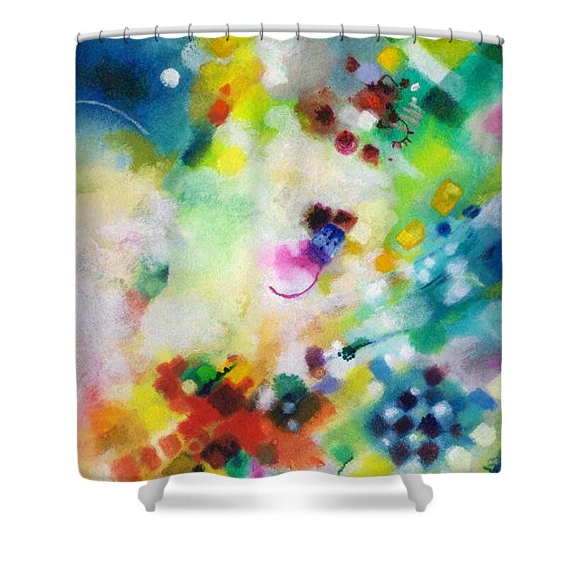 Abstract Painting Shower Curtain featuring the painting Coming Together by Sally Trace