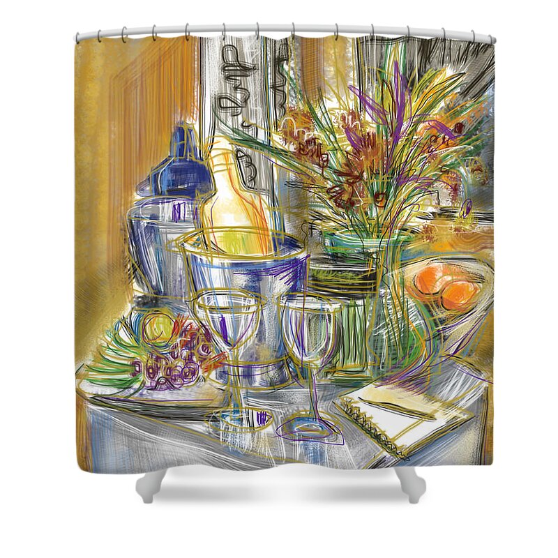 Still Life Shower Curtain featuring the mixed media Compliments of Blondie N. by Russell Pierce