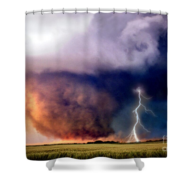 Tornado Shower Curtain featuring the photograph Composite Image Of Tornado And Lightning by Mike Agliolo