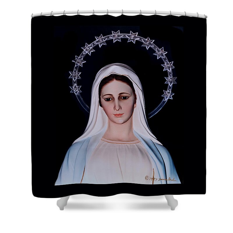 Religious Art Shower Curtain featuring the photograph Contemplative Our Lady Queen of Peace by Susan Duda