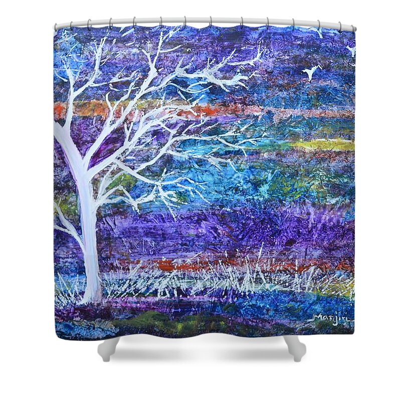 Abstractpainting Shower Curtain featuring the painting Contemporary abstract tree landscape by Manjiri Kanvinde