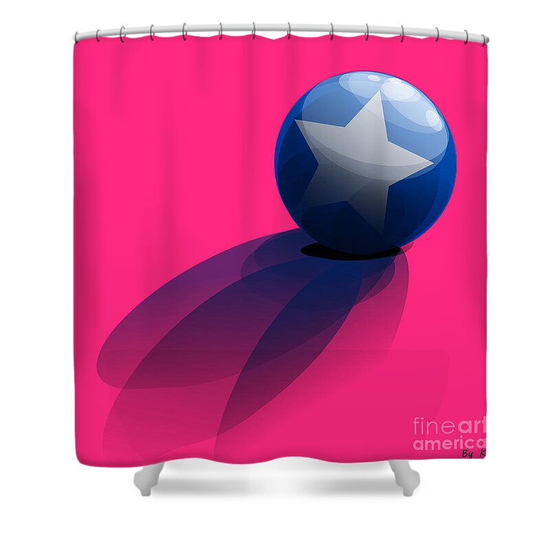 Pink Shower Curtain featuring the digital art Blue Ball decorated with star pink background by Vintage Collectables