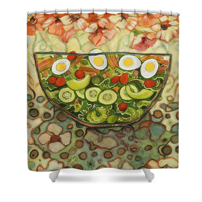 Jen Norton Shower Curtain featuring the painting Cool Summer Salad by Jen Norton