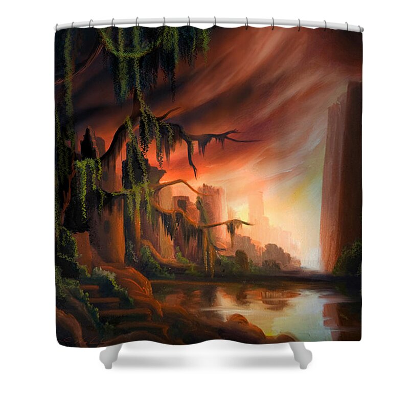 Sunrise Shower Curtain featuring the painting Cooridor of Light by James Hill