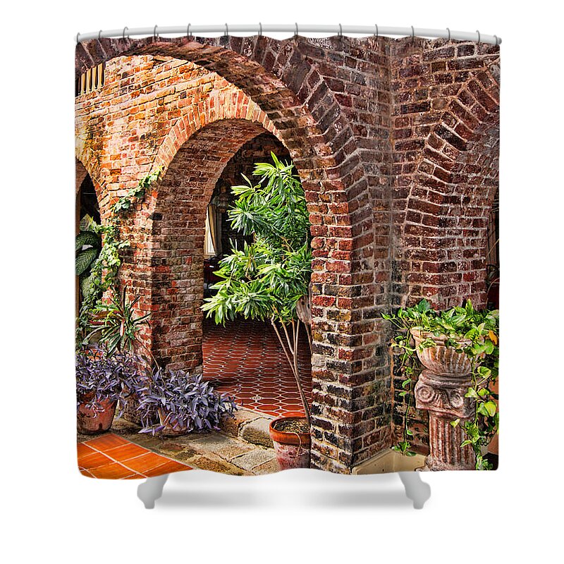 Architecture Shower Curtain featuring the photograph Copper and Lumber Hotel by Olga Hamilton