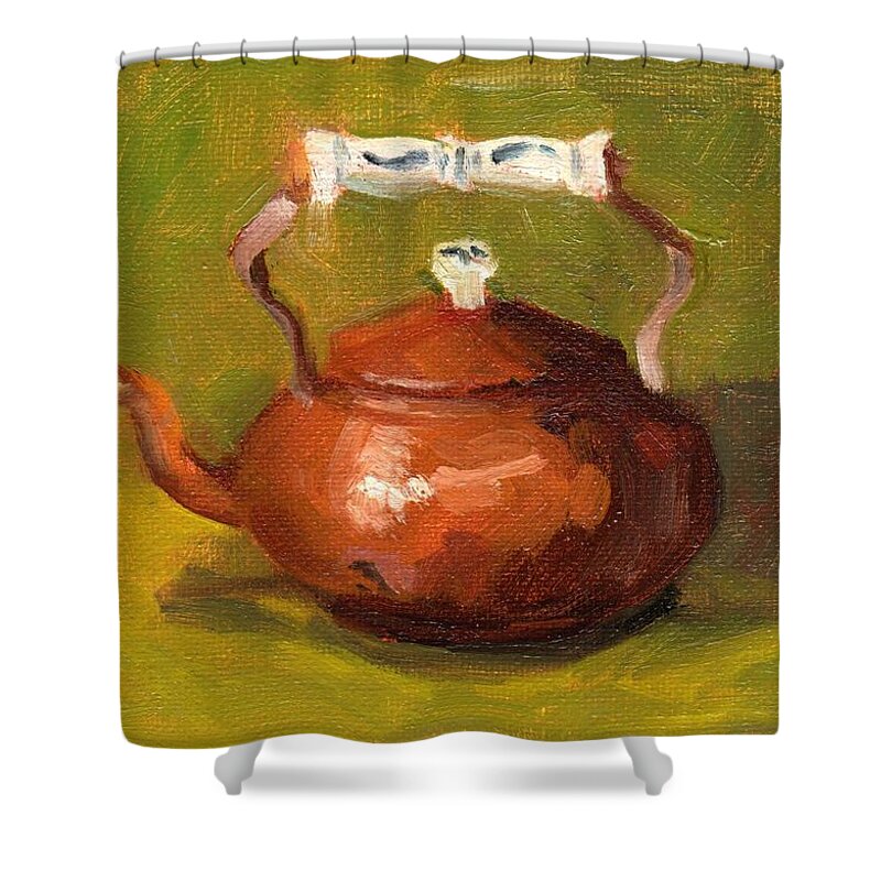 Still Life Shower Curtain featuring the painting Copper Kettle by Marlene Lee