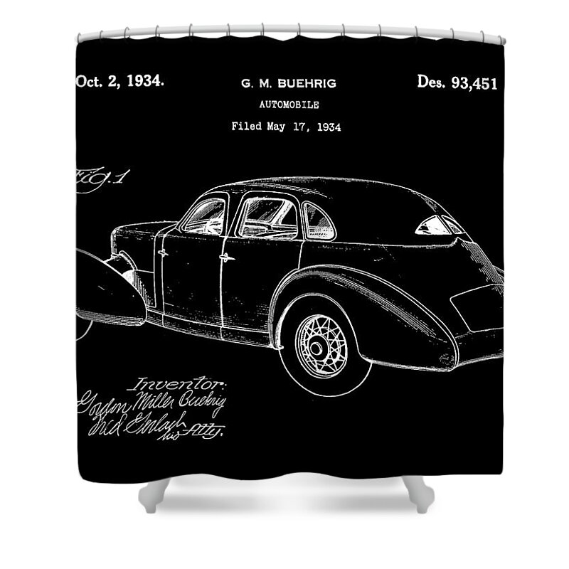 Cord Shower Curtain featuring the digital art Cord Automobile Patent 1934 - Black by Stephen Younts