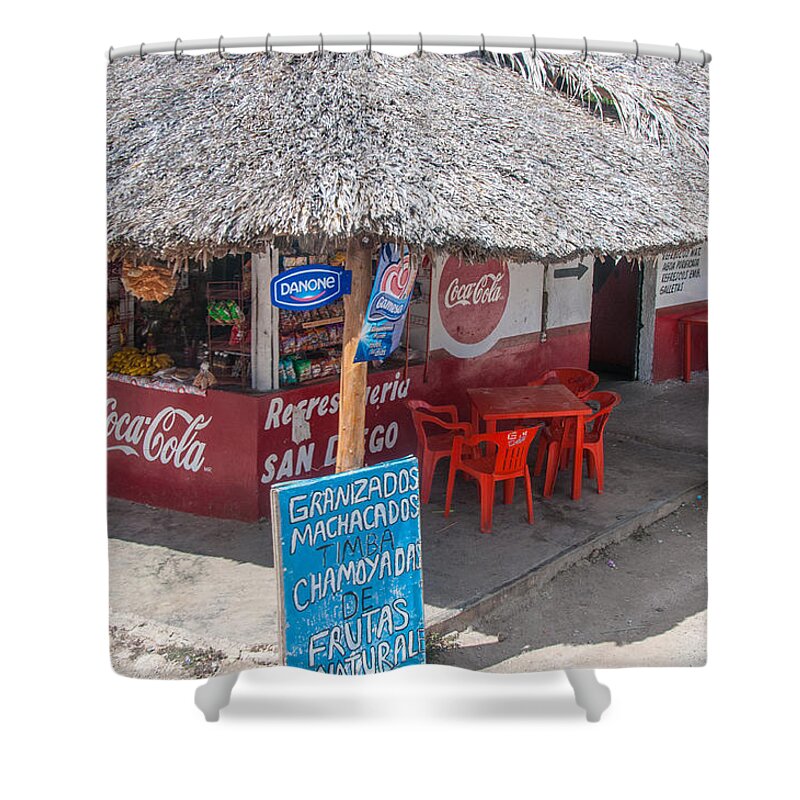 Mexico Yucatan Shower Curtain featuring the digital art Corner Store in Rural Yucatan by Carol Ailles