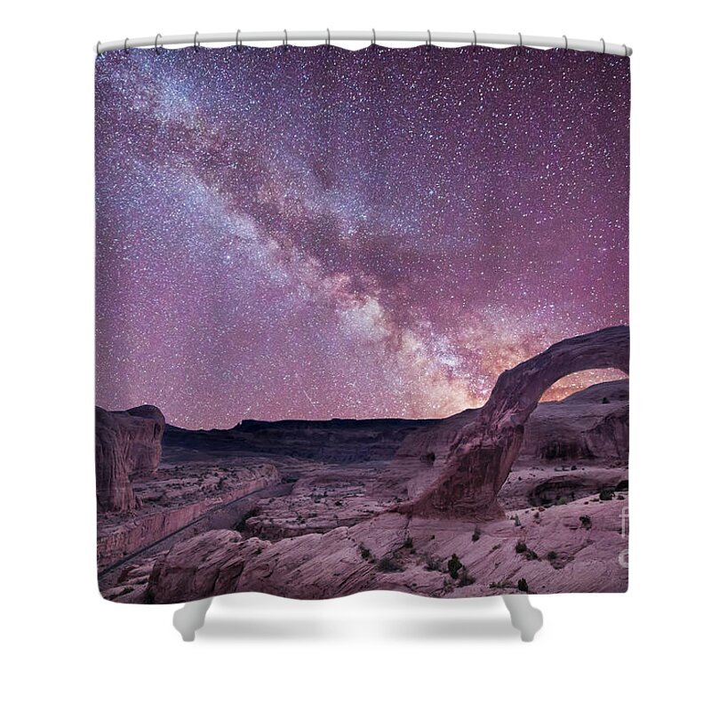 Sunset Shower Curtain featuring the photograph Corona Arch Milky Way by Michael Ver Sprill