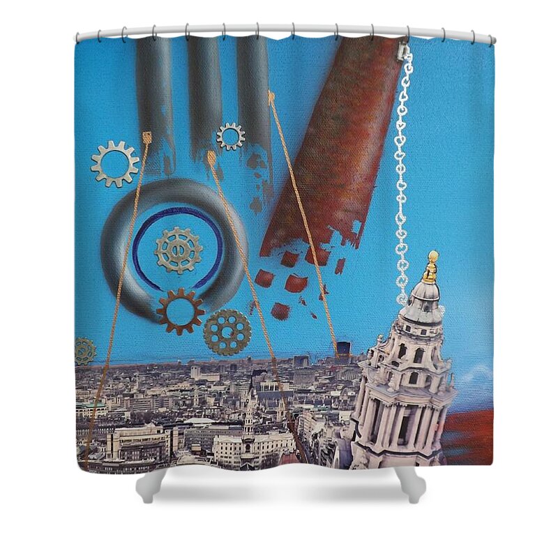 Corporate Greed Shower Curtain featuring the painting Corporate Greed by Darren Robinson
