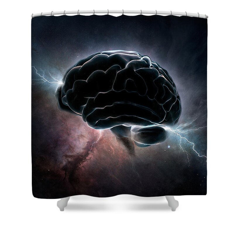 Brain Shower Curtain featuring the digital art Cosmic Intelligence by Johan Swanepoel
