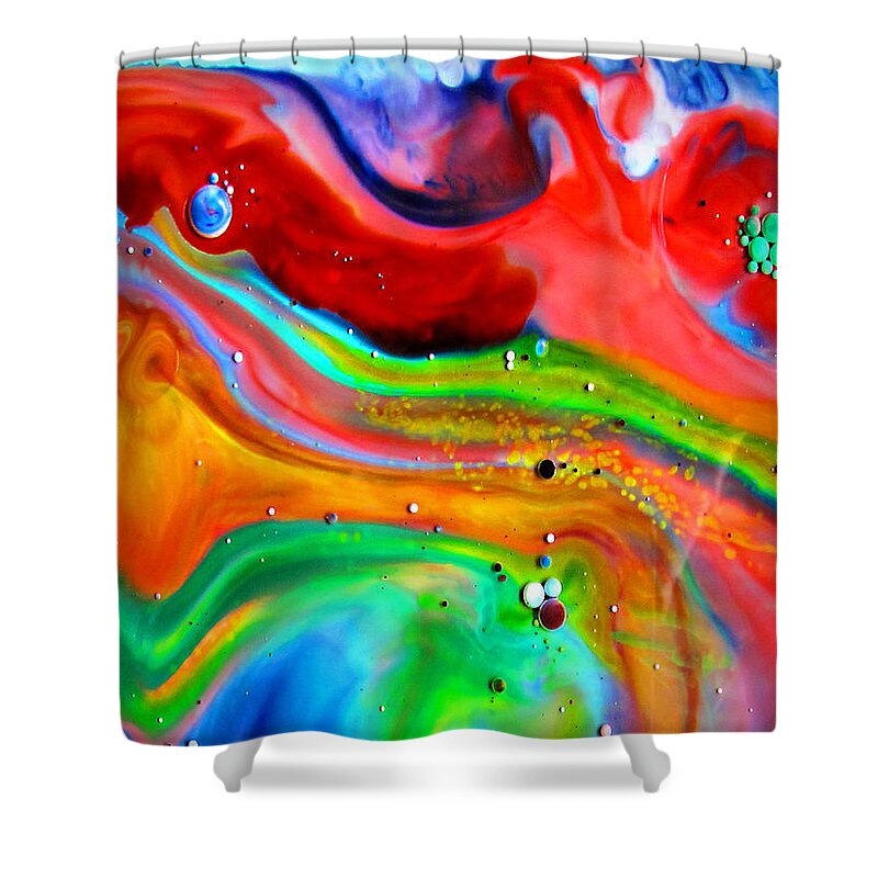 Liquid Art Shower Curtain featuring the painting Cosmic Lights by Joyce Dickens