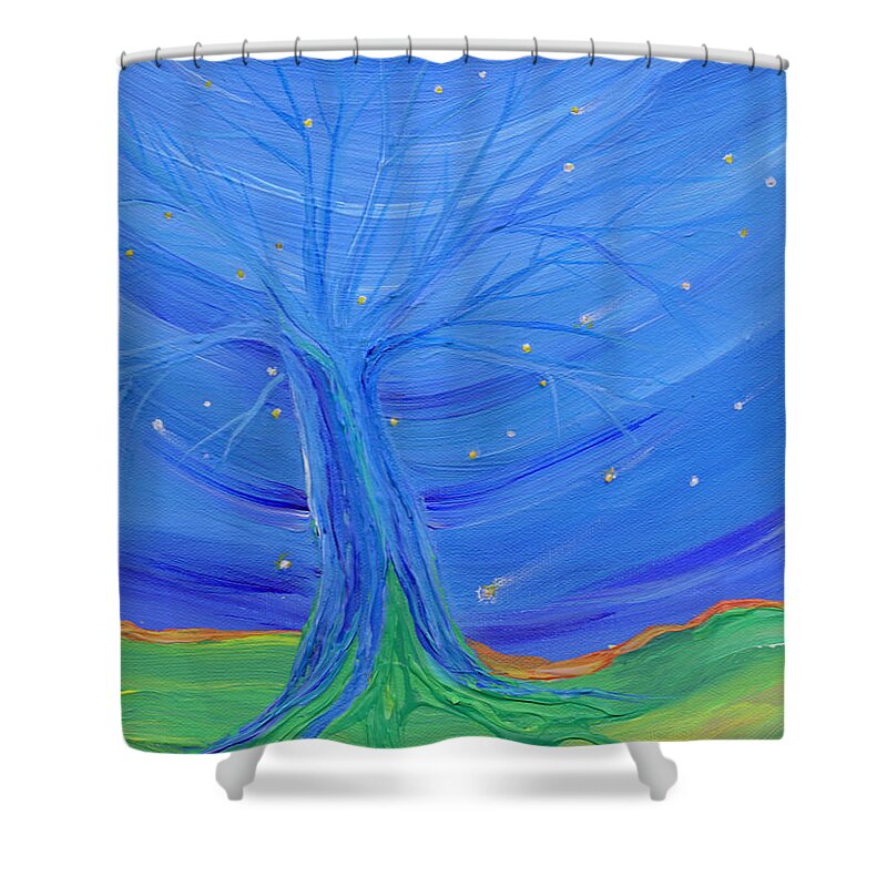 Tree Shower Curtain featuring the painting Cosmic Tree by First Star Art