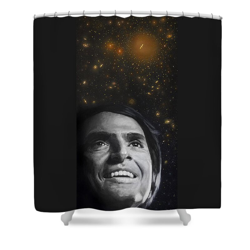 Carl Sagan Shower Curtain featuring the painting Cosmos- Carl Sagan by Simon Kregar