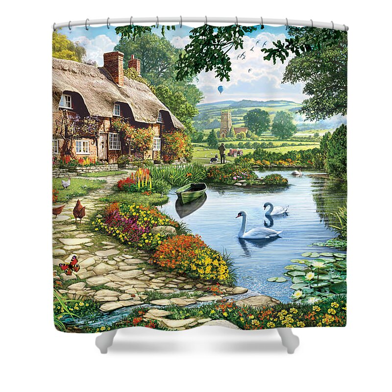 Steve Crisp Shower Curtain featuring the photograph Cottage by the Lake by MGL Meiklejohn Graphics Licensing