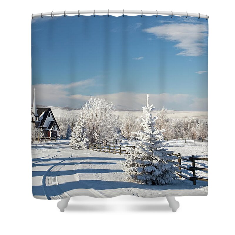 Scenics Shower Curtain featuring the photograph Country Church In Winter by Imaginegolf