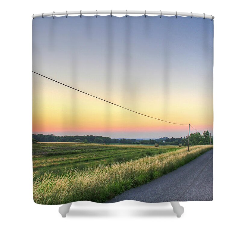 Outdoors Shower Curtain featuring the photograph Country Road And Farms At Evening by Matt Champlin