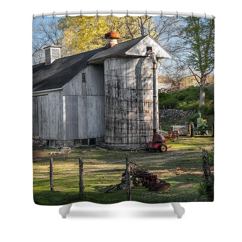 Barns And Farms Shower Curtain featuring the photograph The Barnyard Square by Bill Wakeley