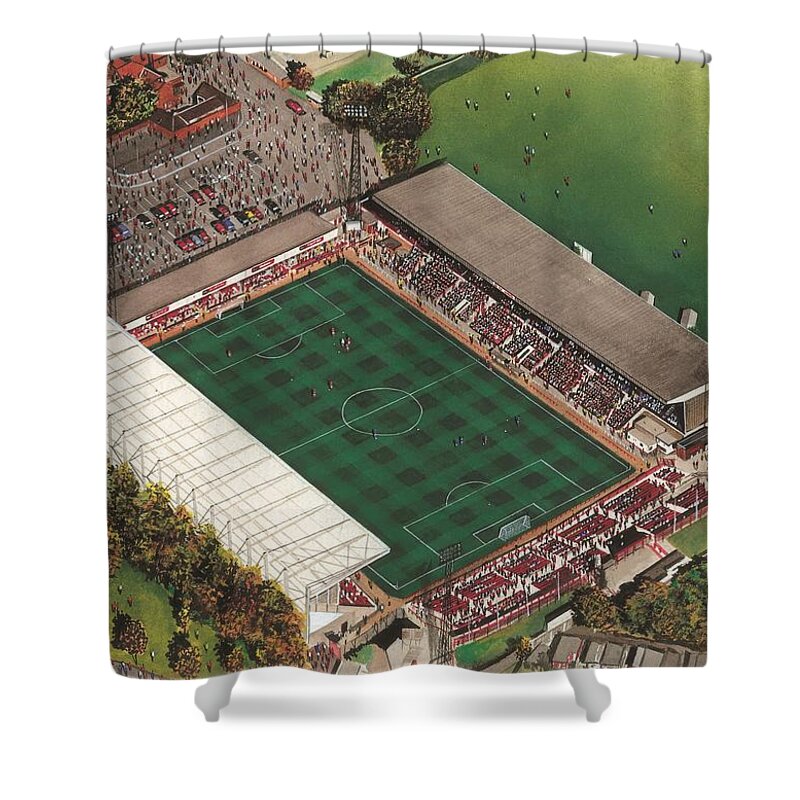 Art Shower Curtain featuring the painting County Ground - Swindon Town by Kevin Fletcher