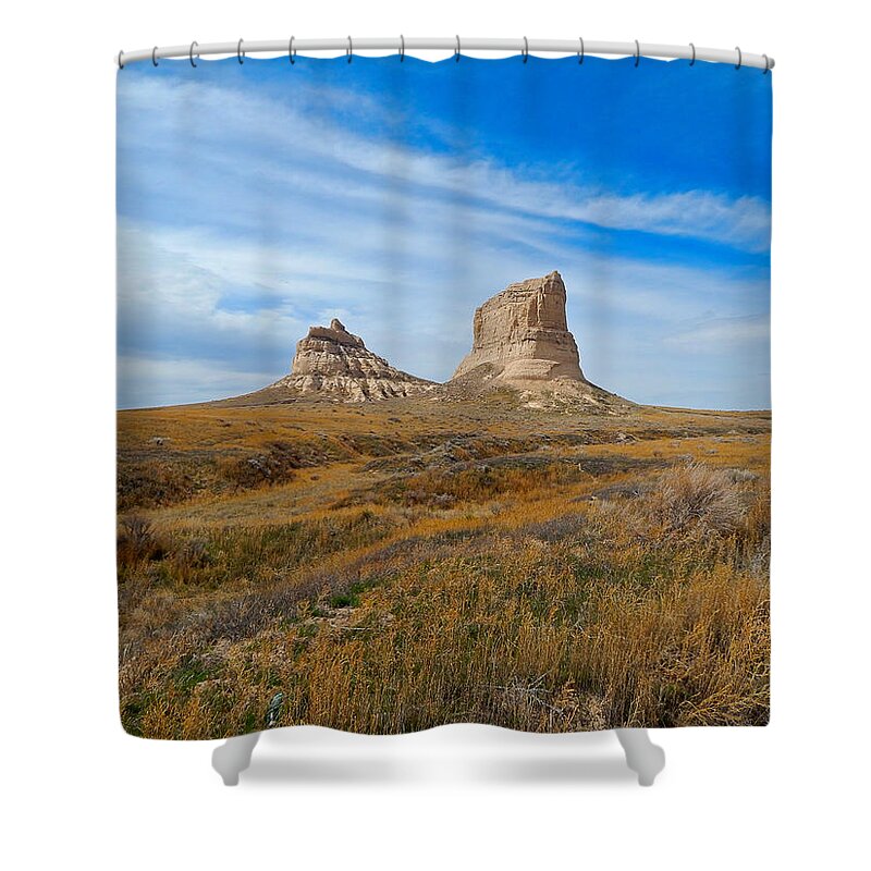 Photo Shower Curtain featuring the photograph Courthouse and Jail Rocks by Dan Miller