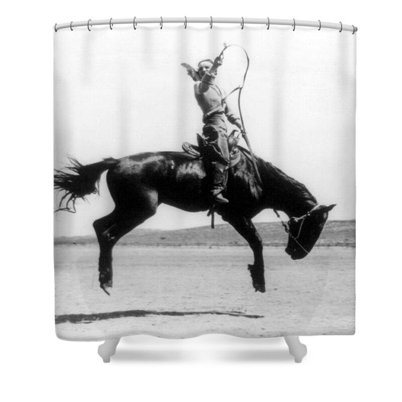 Occupation Shower Curtain featuring the photograph Cowgirl Riding Bucking Bronco, 1919 by Science Source