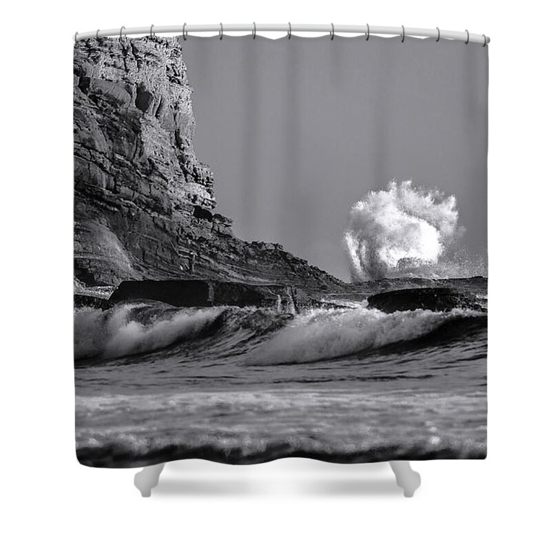 Cabrillo Beach Shower Curtain featuring the photograph Crashing Waves at Cabrillo By Denise Dube by Denise Dube