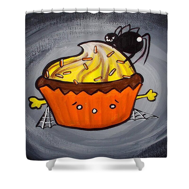 Cute Shower Curtain featuring the painting Creepy Cupcake by Marisela Mungia