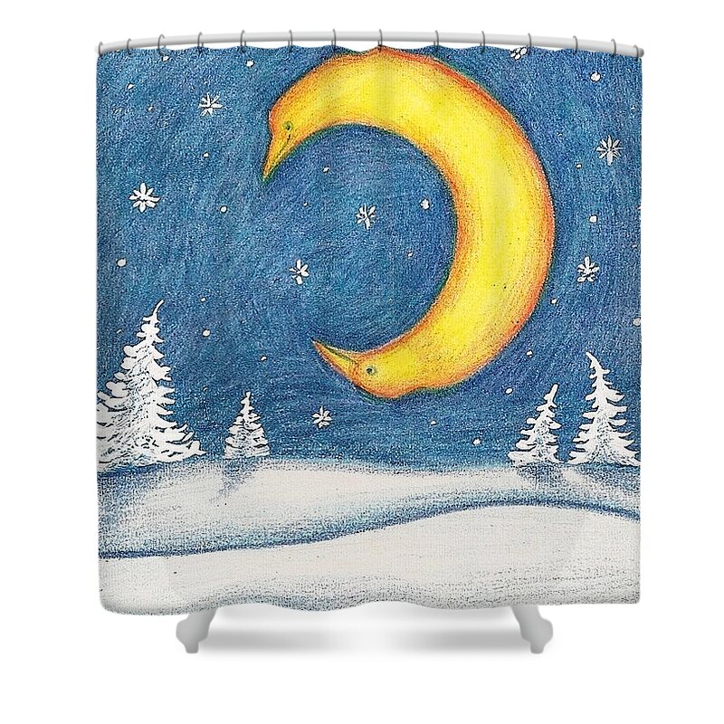 Print Shower Curtain featuring the painting Crescent Moon by Margaryta Yermolayeva