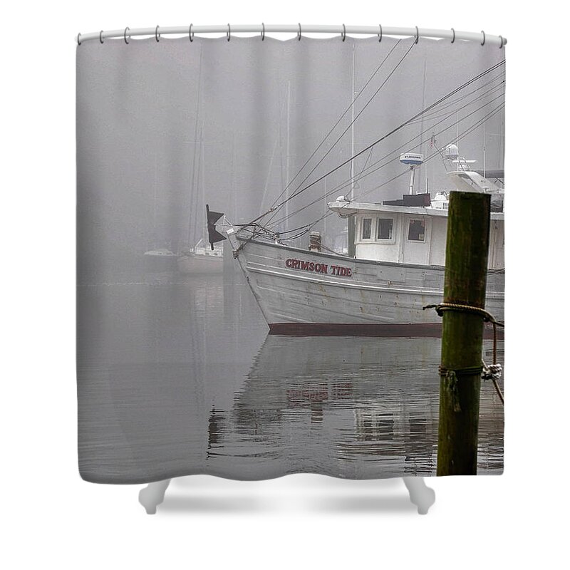 Alabama Shower Curtain featuring the digital art Crimson Tide in the Mist by Michael Thomas