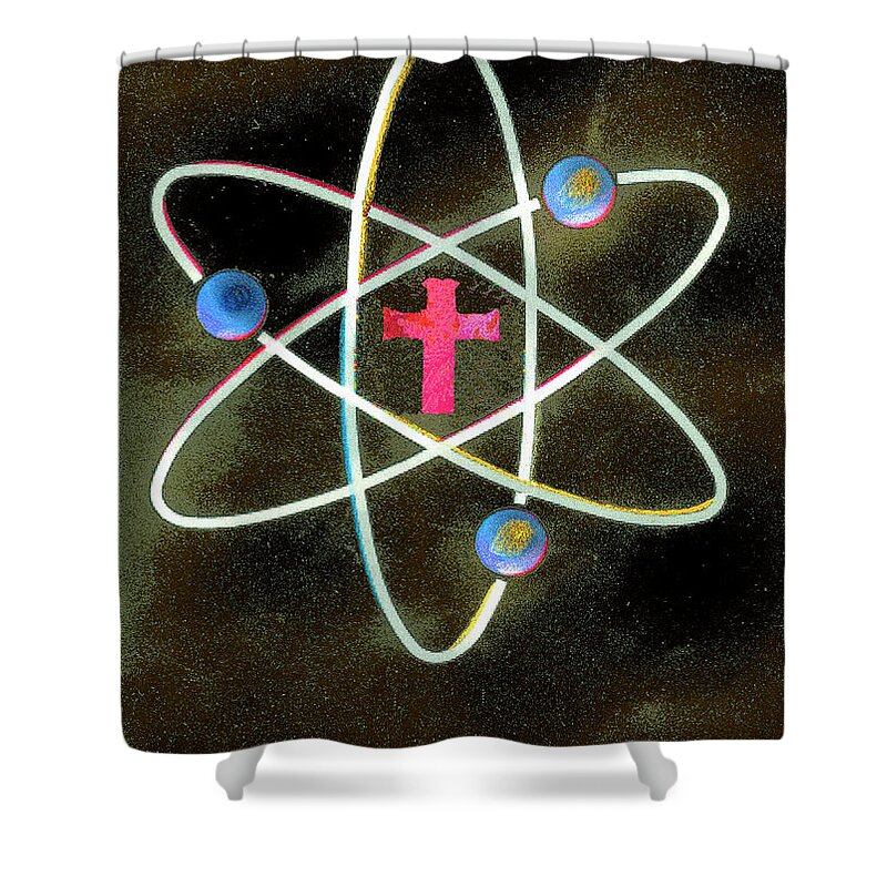 Atom Shower Curtain featuring the photograph Cross At The Center Of Atom Symbol by Ikon Ikon Images