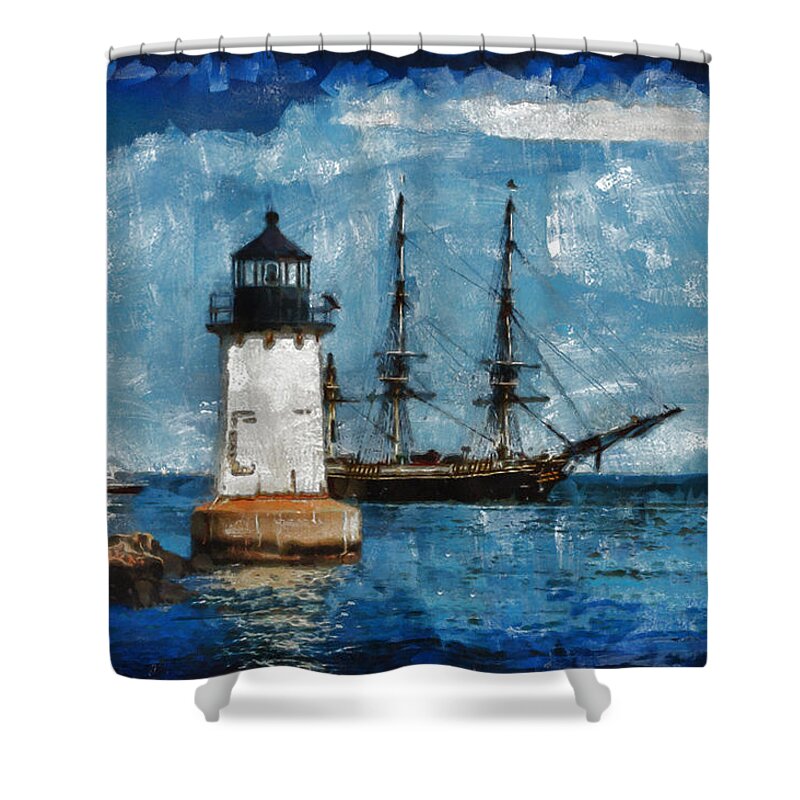 Salem Shower Curtain featuring the photograph Crossing into the harbor by Jeff Folger